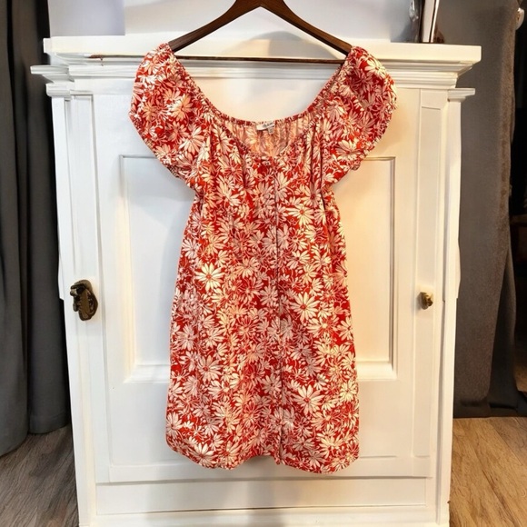 Madewell Margie Mini Dress Linen Dark Orange Floral Sz 12 Milkmaid Peasant - Picture 2 of 11